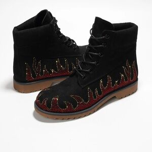 Black and Red Flame Women's Boots